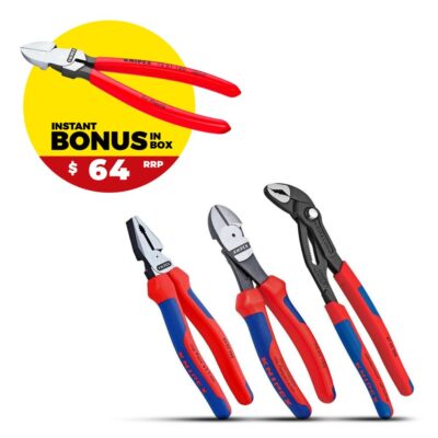 Knipex KBP108 3pce Heavy Duty Plier Set with BONUS 160mm Diagonal Cutter with Spring