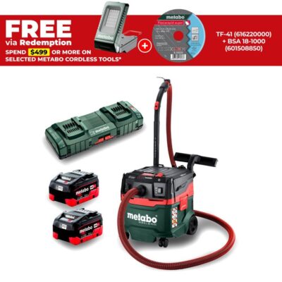 Metabo AU60207200 36V (18V x 2) 5.5Ah Li-ion Cordless Brushless 20L Wet & Dry L-Class Vacuum Cleaner Combo Kit
