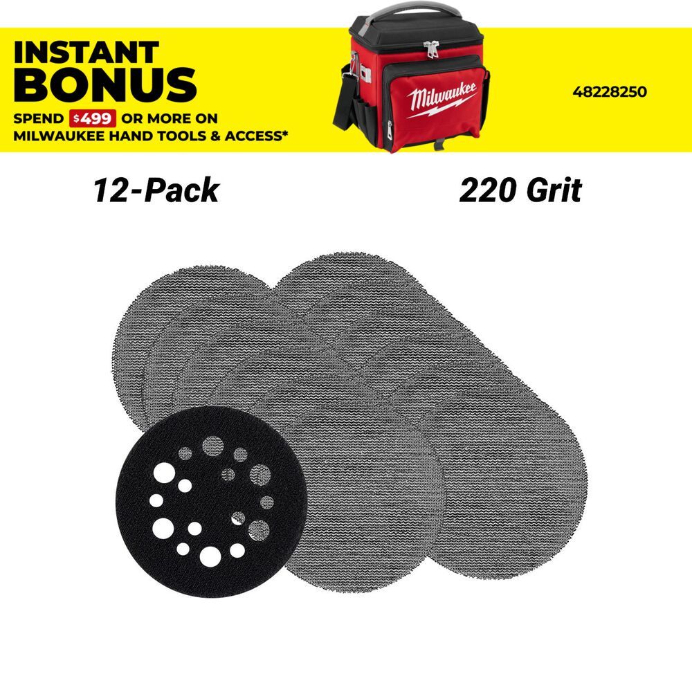 Milwaukee 48806220 12-Pack 75mm (3") 220 Grit POWERGRID H&L Mesh Sanding Discs & Pad Saver