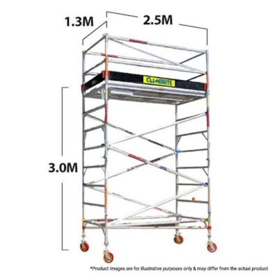 Climbrite CLI3D 2.5m x 1.3m x 3.0m Double Width Aluminium Mobile Scaffold