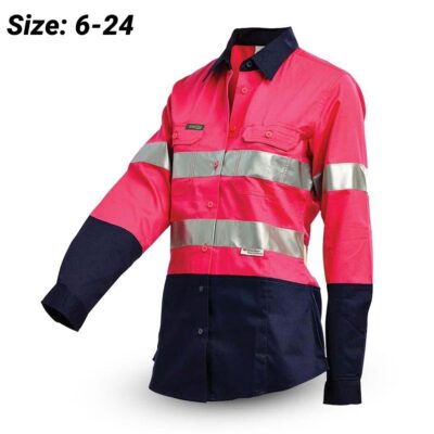 Workit Workwear 2018PN Womens 2-Tone Pink/Navy Hi-Vis Lightweight Taped Shirt