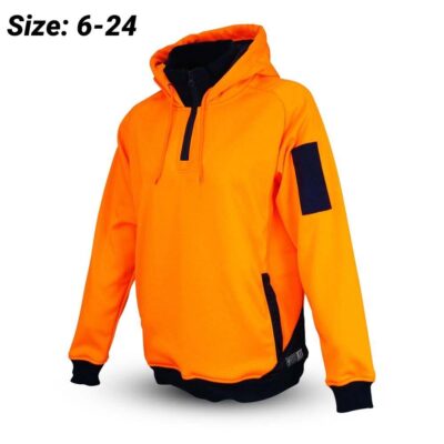 Workit Workwear 3022ON Womens 1/4 Zip Orange/Navy Hi-Vis Tech Fleece Hoodie