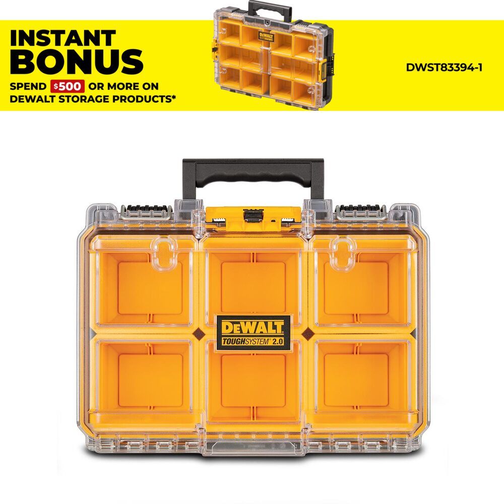 DeWalt DWST83392-1 TOUGH SYSTEM 2.0 Half Width Clear Lid Deep Organiser with 6 Removable Deep Cups