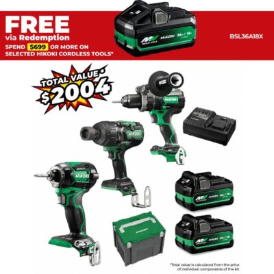 HiKOKI KC36D3P(PMZ) (AU48000057) 36V Li-ion Cordless Brushless Impact Drill Driver & Wrench 3pce Combo Kit