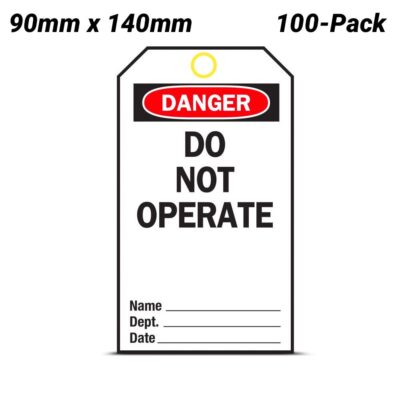 Uniform Safety Signs UDT101 100-Pack 90mm x 140mm Cardboard Danger Do Not Operate Punched Hole Tag