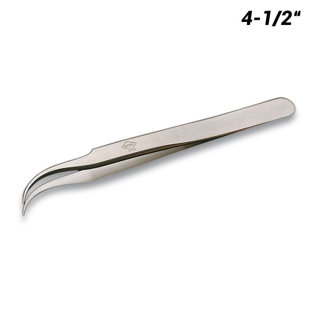 Weller 7SA 4-1/2" Curved Pointed Relieved Tip Precision Tweezers for Confined Spaces