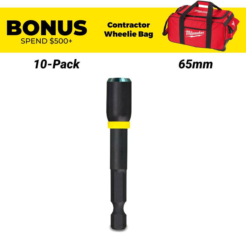 Milwaukee 49664732A 10-Pack SHOCKWAVE™ 1/4" x 65mm (2-1/2") Power Bit Magnetic Nutdriver