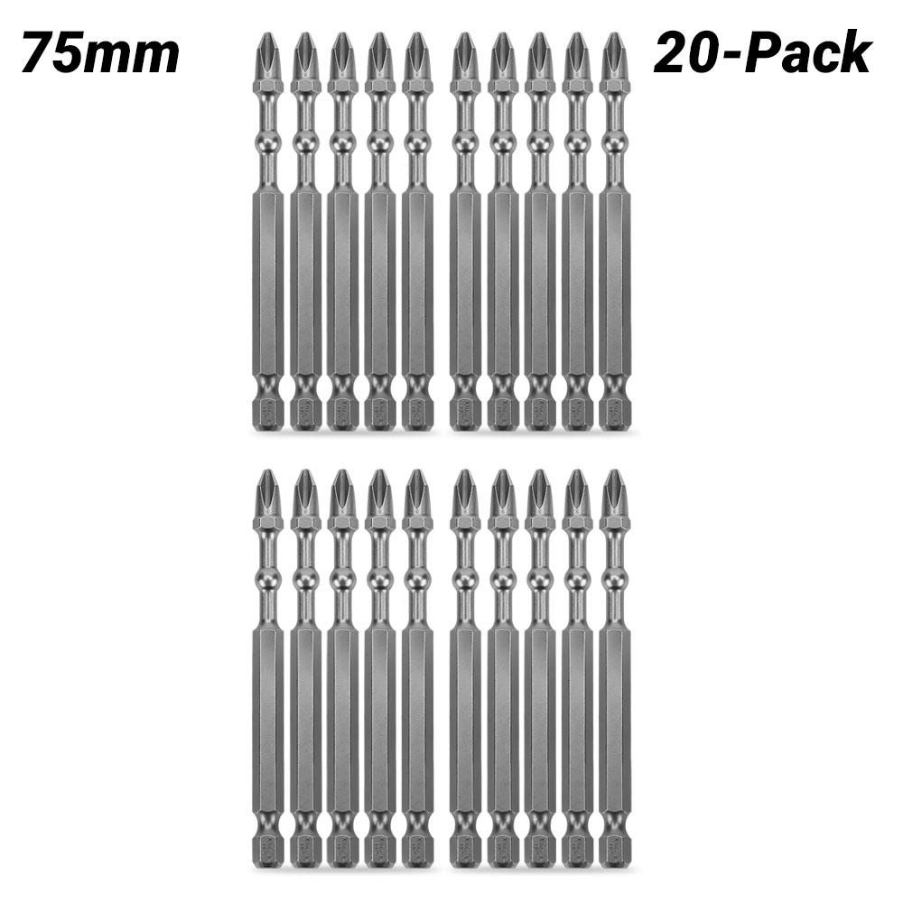 Xtorque XBB7520 20-Pack 75mm PH2 Platinum Torsion Impact Ball Driver Bits - MADE IN JAPAN