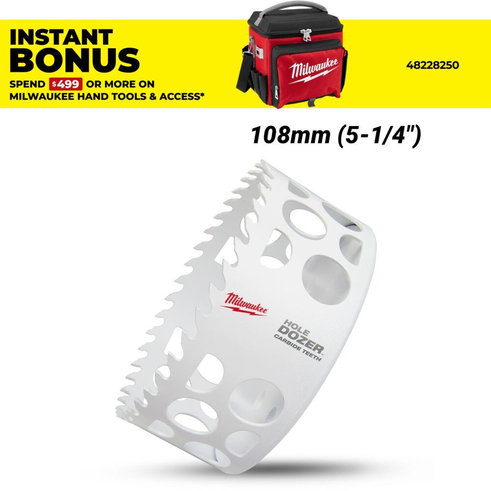 Milwaukee 49560744 108mm (5-1/4") HOLE DOZER Carbide Teeth Bi-Metal Hole Saw