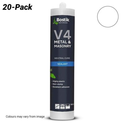 Bostik 30634076-20PK 20-Pack 300mL V4 Metal & Masonry Silicone Sealant Cartridge - White