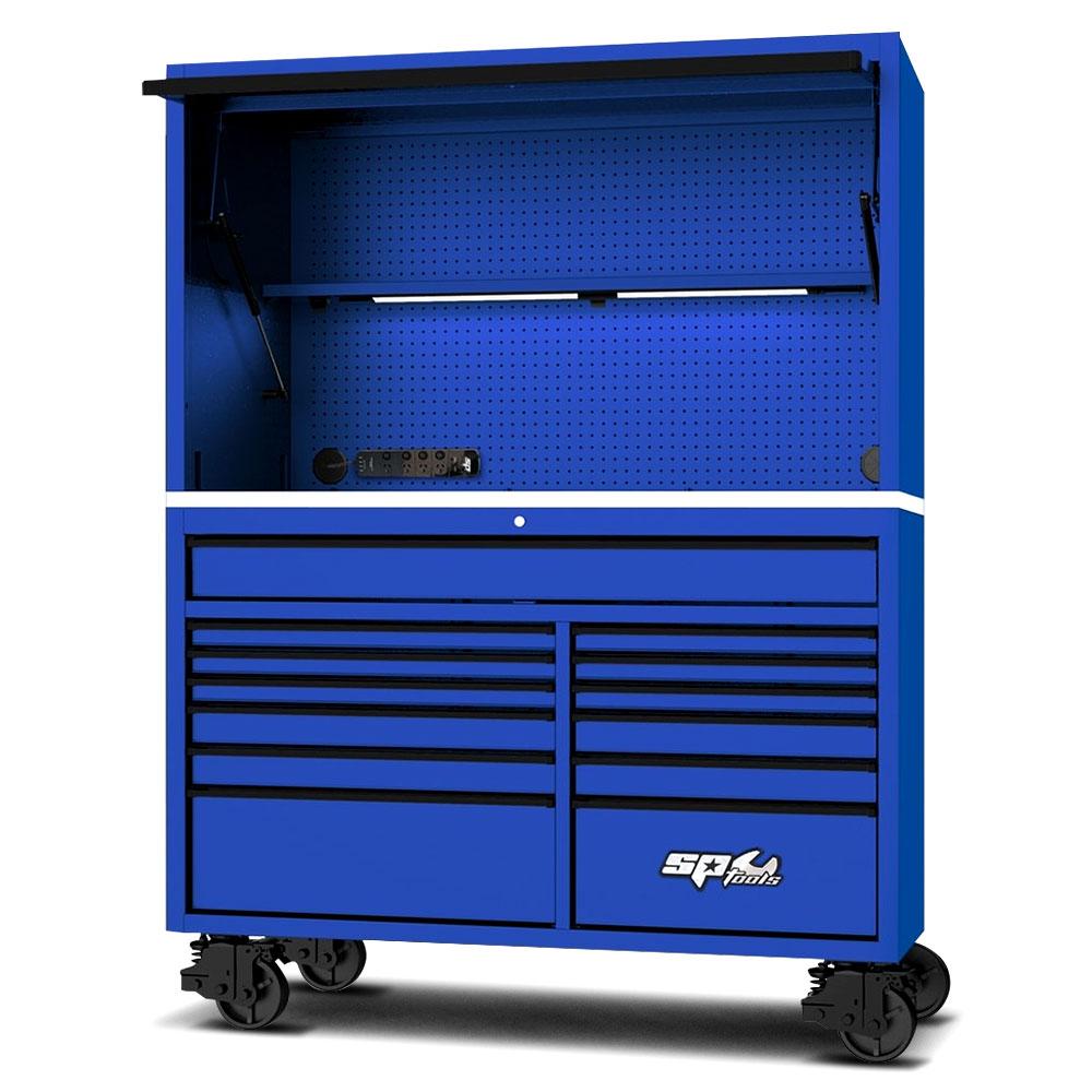SP Tools SP44740BL 1498mm (59") USA Sumo Series Blue/Black Roller Cabinet & Power Top Hutch Combo