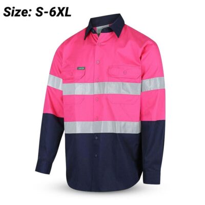 Workit Workwear 2013PN 2-Tone Pink/Navy Hi-Vis Lightweight Long Sleeve Taped Shirt