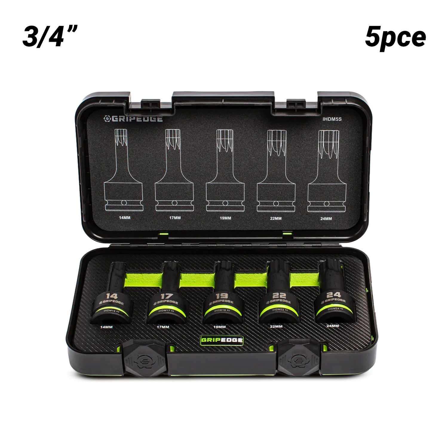 GRIPEDGE IHDM5S 5pce 3/4" Drive Metric Impact HEX Driver Set