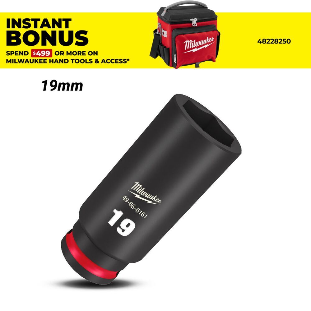 Milwaukee 49666161 19mm 3/8" Drive Shockwave Metric Deep 6 Point Impact Socket