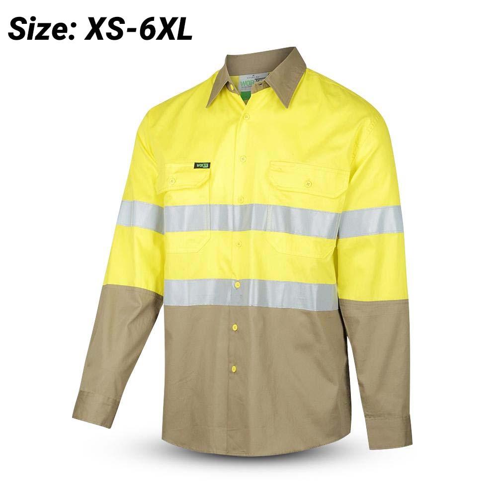 Workit Workwear 2013YK 2-tone Yellow/Khaki Hi-Vis Lightweight Long Sleeve Taped Shirt