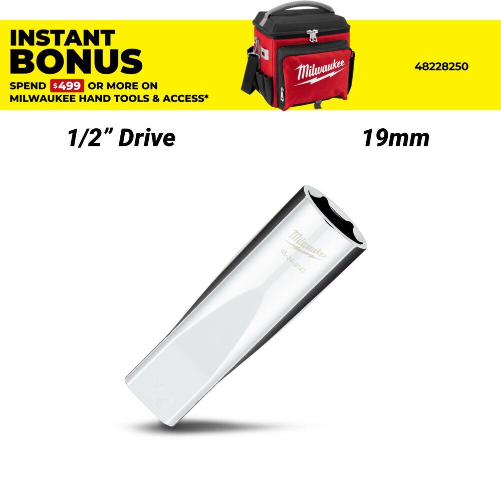 Milwaukee 45349143 1/2" Drive 19mm Metric 6 Point Deep Socket