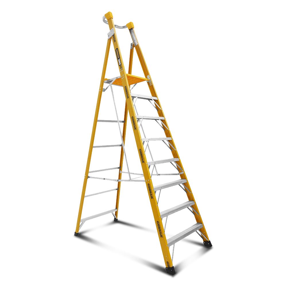 Gorilla FPL008-HD 8-Step 2.4m 180kg Fibreglass Aluminium Industrial Platform Ladder
