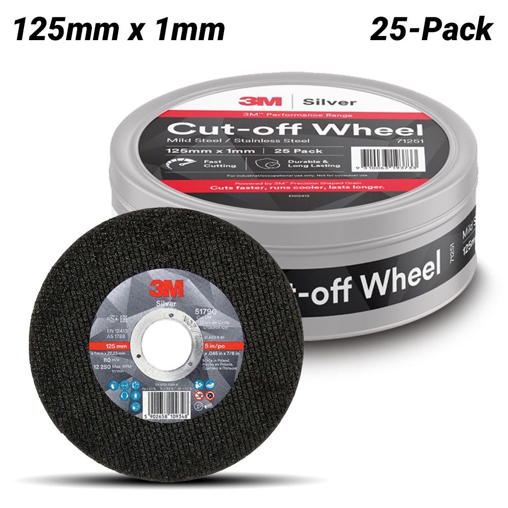 3M 7100394492 25-Pack 125mm x 1mm Silver Cut-Off Wheel