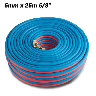 Cigweld 208904 5mm x 25m 5/8"-18 UNF RH + LH Both Ends BlueJet RBX Fitted Gas Hose Oxy/Acet