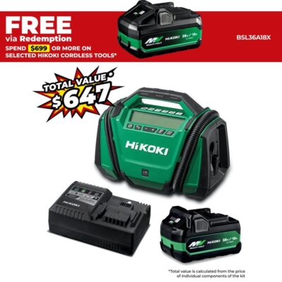 HiKOKI UP18DA(VP) 18V 5.0Ah/2.5.Ah Li-ion MultiVolt Cordless Inflator Value Pack Combo Kit