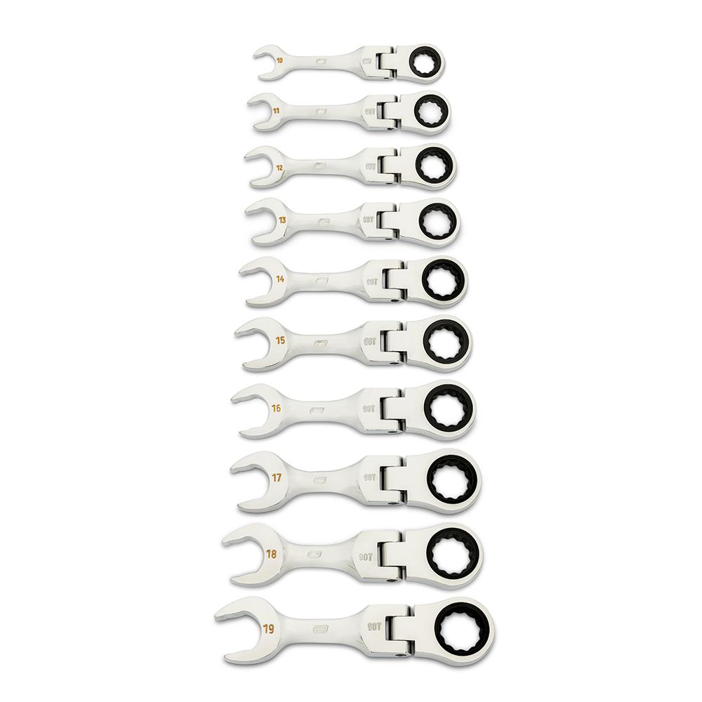GEARWRENCH 86870 10pce 90-Tooth 12 Point Metric Stubby Flex Ratcheting Combination Wrench Set