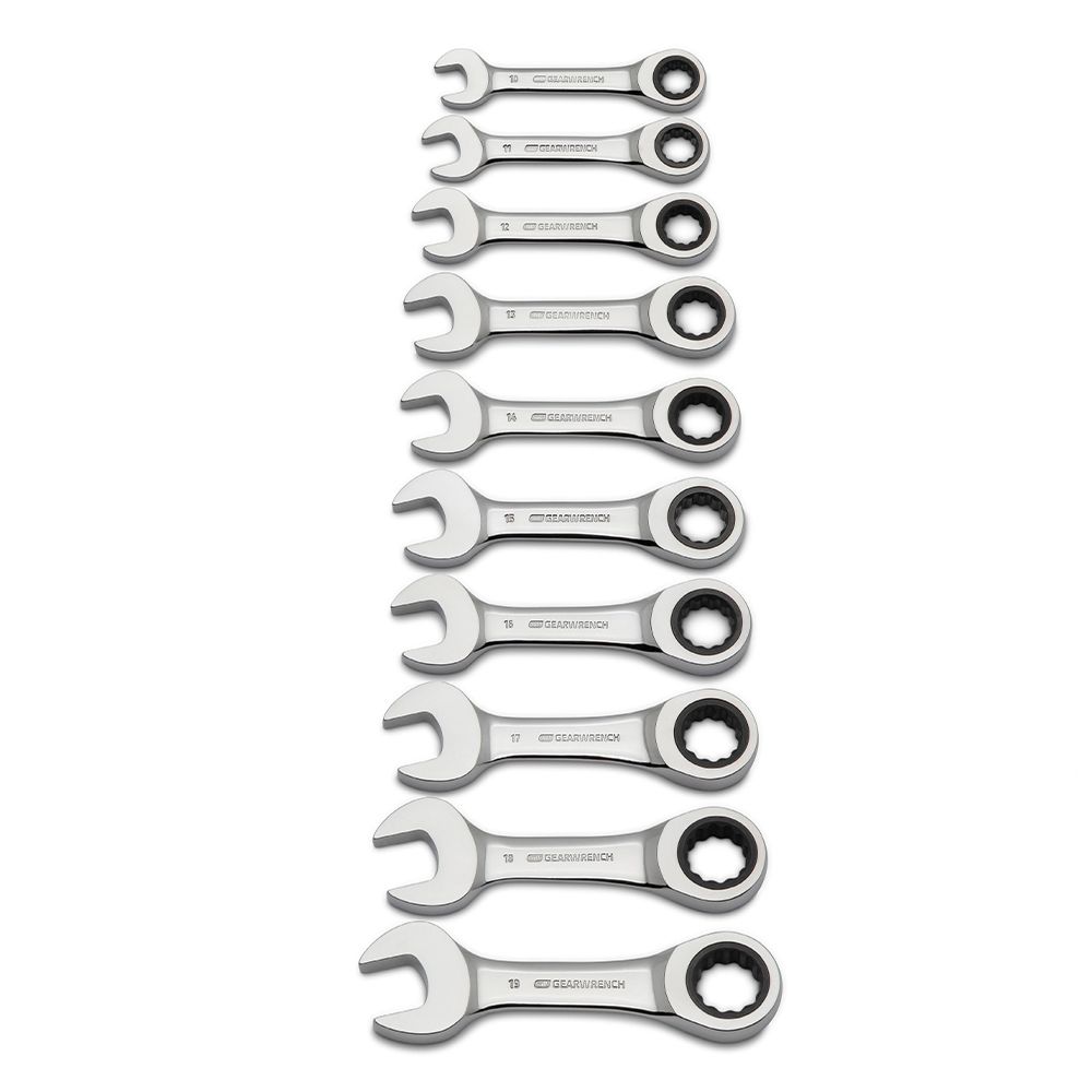 GEARWRENCH 9520D 10pce 12 Point Metric Stubby Combination Ratcheting Wrench Set