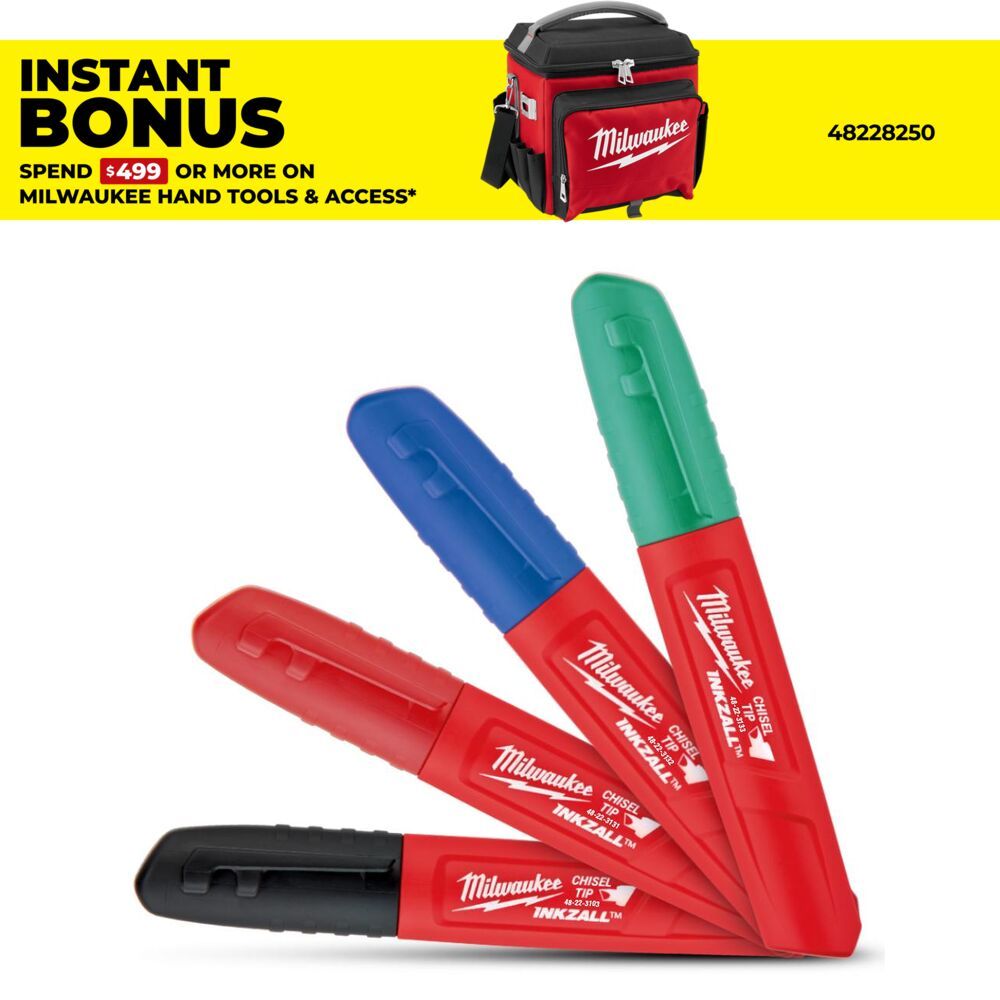 Milwaukee 48223109 INKZALL 4-Pack Chisel Tip Coloured Markers