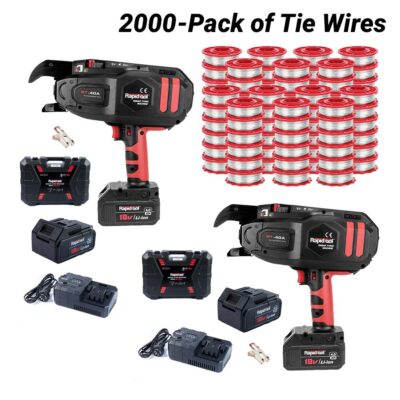 RAPIDTOOL TWG-2000C 18V 4.0Ah Li-ion Cordless Brushless Rebar Tying Machine Combo Kit x 2 with 2000-Pack Galvanised Steel Tie Wire