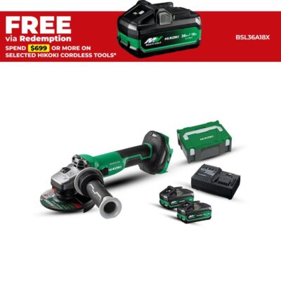 HiKOKI G3613DVE(HRZ) 36V Li-ion Cordless Brushless 125mm (5") Angle Grinder with Slide Switch Combo Kit