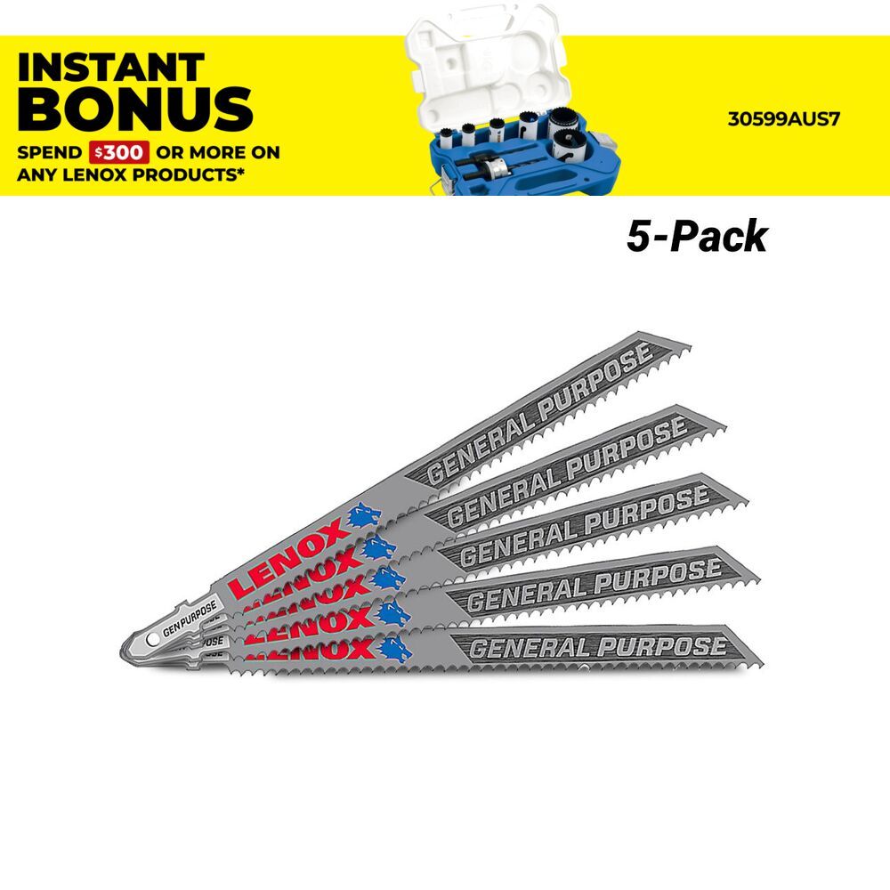 Lenox 1991475 5-Pack 133.4 x 9.5 x 1.3mm 10TPI General Purpose Jig Saw Blade