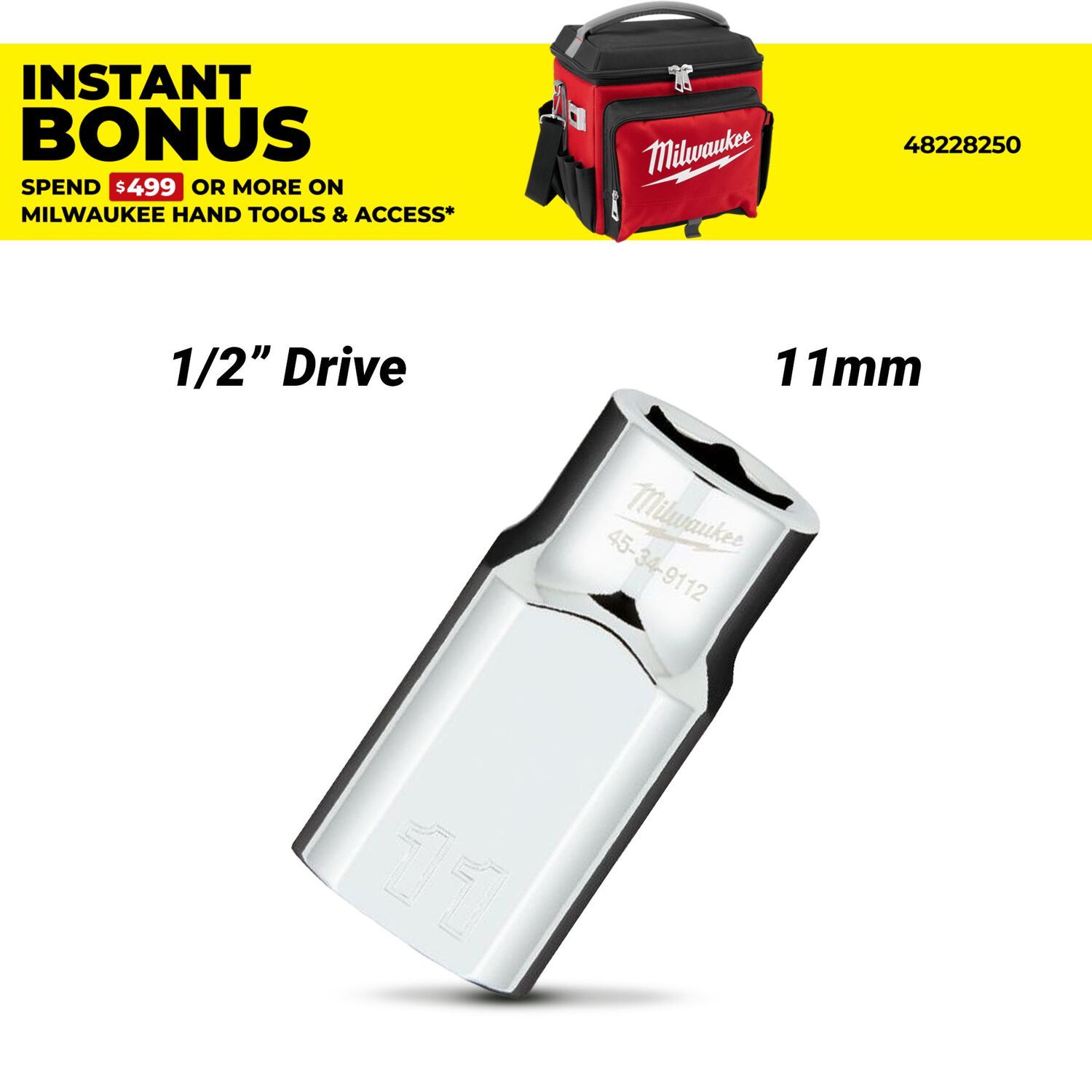 Milwaukee 45349112 1/2" Drive 11mm Metric 6 Point Socket