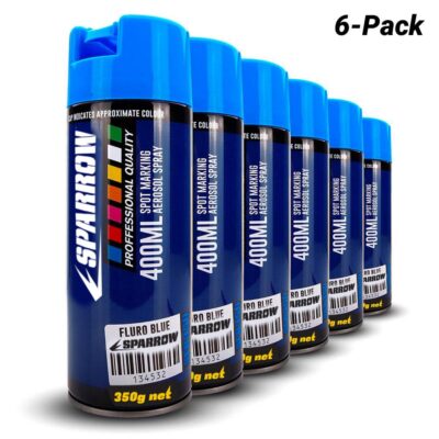 Sparrow SFB350x6 6-Pack 350g 400ml Fluro Blue Spot Marking Spray Paint