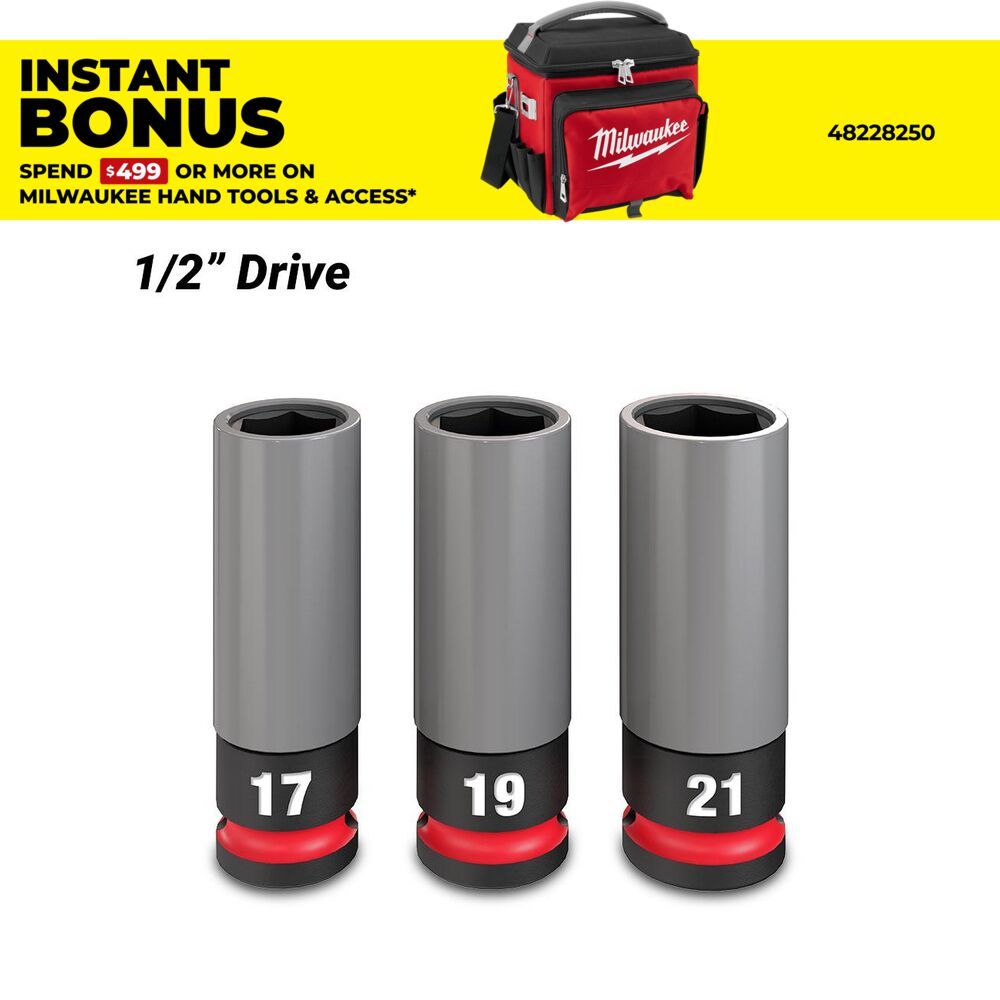 Milwaukee 49667830 3pce 1/2" Drive SHOCKWAVE Impact Duty Lug Nut Wheel Socket Set