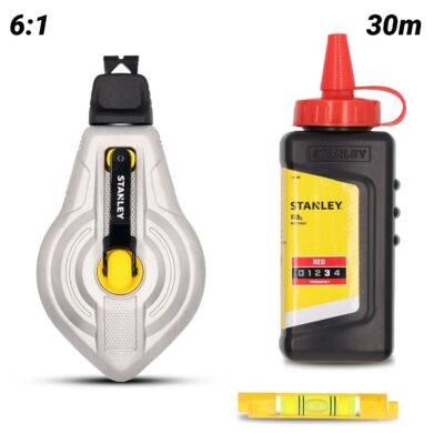 Stanley STHT47612-0 30m FatMax Aluminium 6:1 Gear Chalk Reel with Red Chalk & Spirit Level Kit