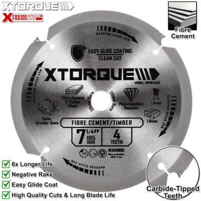Xtorque WP184420 185mm (7-1/4") 4-Tooth Fibre Cement & Timber Carbide Tipped Saw Blade