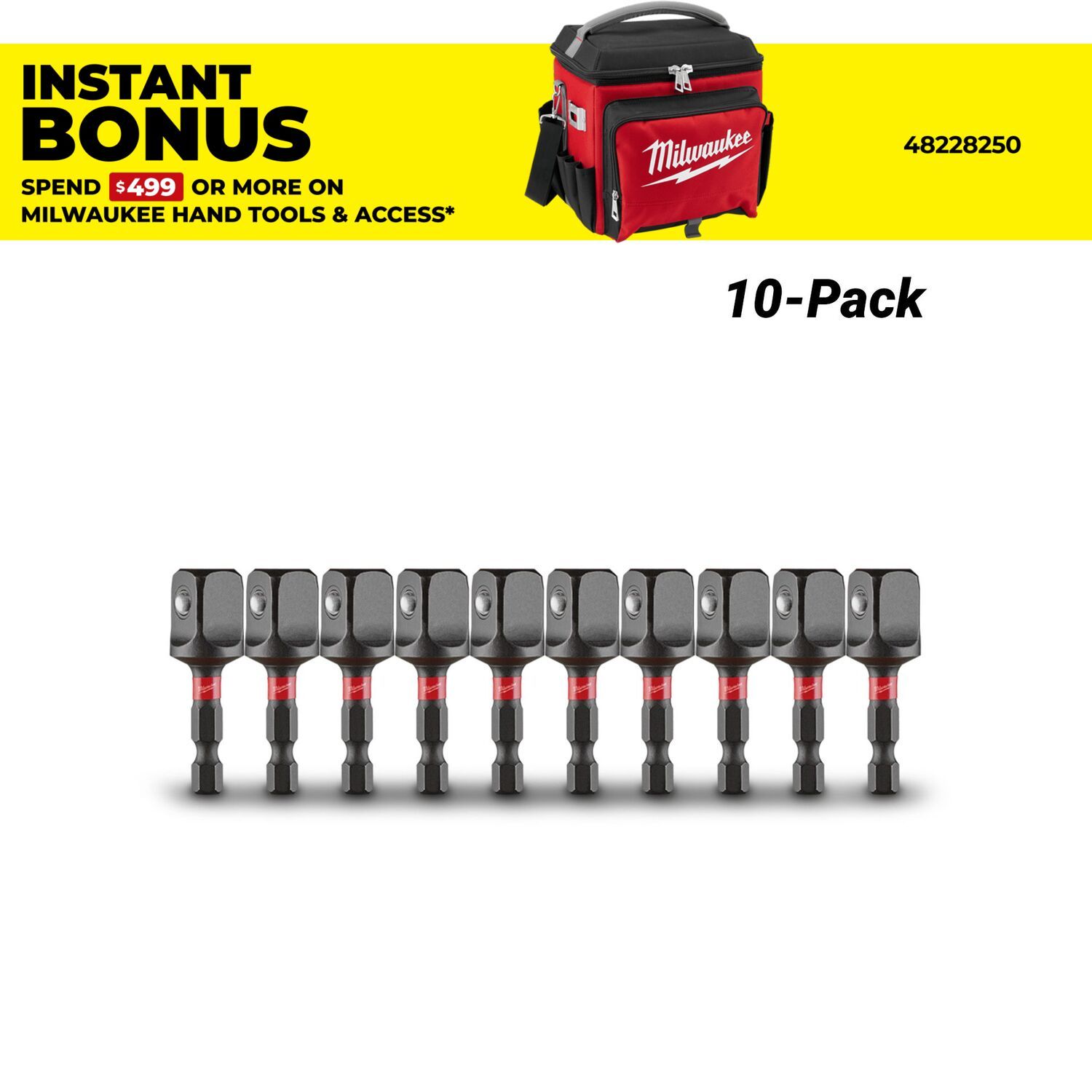Milwaukee 48325734 10-Pack SHOCKWAVE 1/4" Hex to 1/2" Square Power Bit Socket Adapter