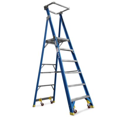 Climbrite CLI6STEP-SG 6-Step 1.8M Fibreglass Platform Ladder on Wheels With Safety Gate